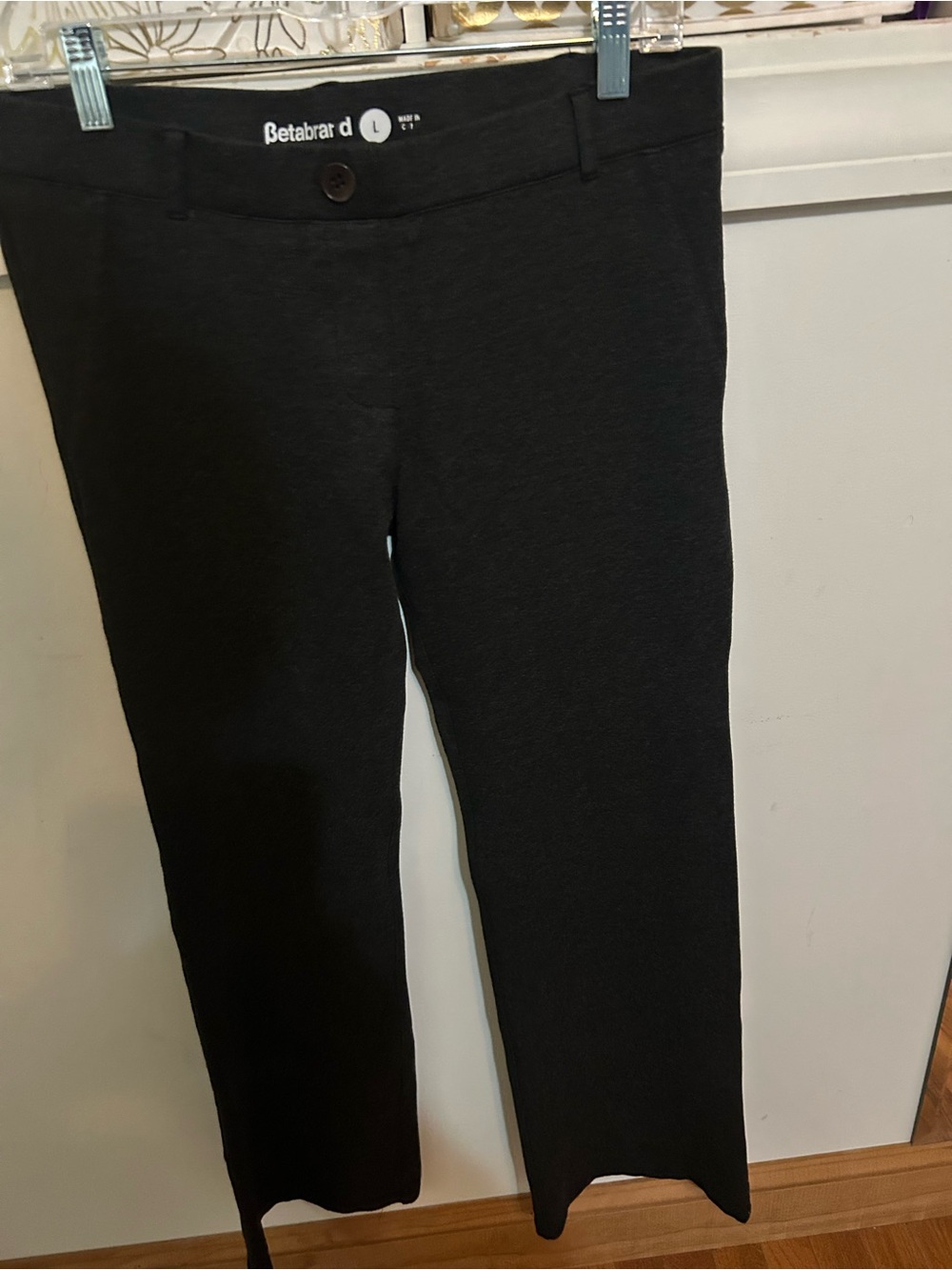 Betabrand Dark Grey Stretch Knit Pants with Button Front